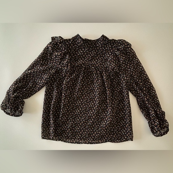 Madewell | Georgette Mockneck Ruffle-Yoke Puff-Sleeve Top | Women's Size XS - Picture 2 of 15